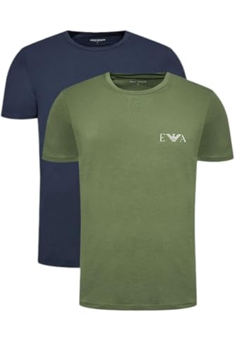 Emporio Armani Herren Bold Monogram Crew Neck 2-Pack T-Shirt, Oliv/Marine, L (2er Pack) von Emporio Armani