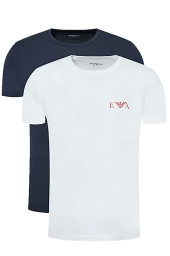 Emporio Armani Herren Bold Monogram Crew Neck 2-Pack T-Shirt, Weiß/Marine, XL von Emporio Armani