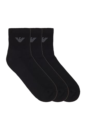 Emporio Armani Herren Casual Cotton 3-Pack Ankle Socks 3er-Pack Knöchelsocken, Schwarz/Schwarz/Schwarz, Einheitsgröße von Emporio Armani