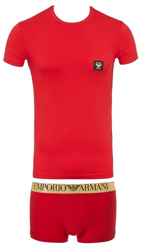 Emporio Armani Herren Christmas Shiny Logo Crew Neck T-Shirt + Trunk Badehosen, Rosso LACCA, M von Emporio Armani