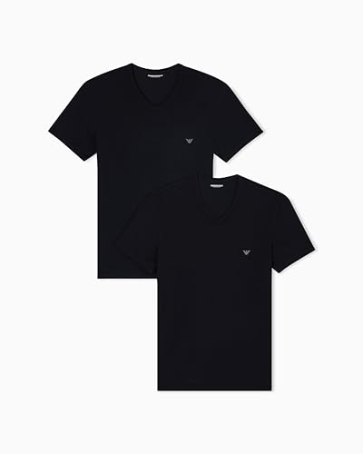 Emporio Armani Herren Core Logoband 2-Pack 2er-Pack T-Shirt mit V-Ausschnitt, schwarz/schwarz, L von Emporio Armani