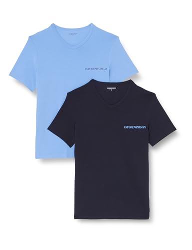Emporio Armani Herren Core Logoband V-Neck 2er-Pack T-Shirt, Marine/Hellblau, S von Emporio Armani