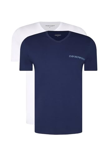 Emporio Armani Herren Core Logoband V-Neck 2er-Pack T-Shirt, Tinte/Weiß, XL von Emporio Armani