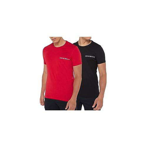 Emporio Armani Herren Emporio Armani Men's 2-pack Core Logoband Crew Neck T-shirt T Shirt, Black/Red, L EU von Emporio Armani