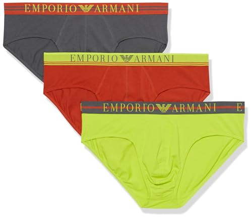 Emporio Armani Herren Emporio Armani Men's 3-pack Mixed Waistband Boxer Briefs, Lime/Rust/Anthracite, L EU von Emporio Armani