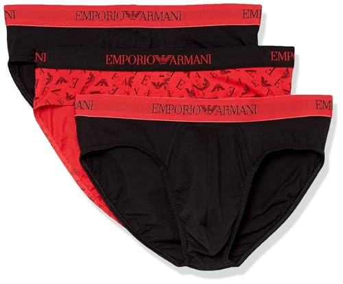 Emporio Armani Herren Emporio Armani Men's 3-pack Pure Cotton Boxer Briefs, Black/Print Red/Black, L EU von Emporio Armani