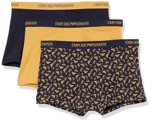 Emporio Armani Herren Emporio Armani Men's 3-pack Pure Cotton Trunks, Marine/Print Marine/Mustard, S EU von Emporio Armani