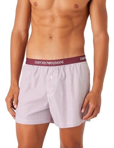 Emporio Armani Herren Emporio Armani Men's Yarn Dyed Woven Pajama Boxer Shorts, Burgundy/White Stripe, L EU von Emporio Armani