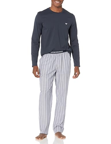 Emporio Armani Herren Emporio Armani Men's Yarn Dyed Woven Pajama Set, Blue Irregular Stripe, L EU von Emporio Armani