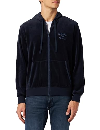 Emporio Armani Herren Emporio Armani Men's Zipped Jacquard Bold Logo Chenille Sweatshirt, Marine, L EU von Emporio Armani