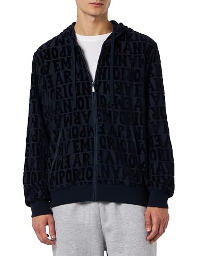 Emporio Armani Herren Emporio Armani Men's Zipped Jacquard Bold Logo Chenille Sweatshirt, Marine Jacquard, L EU von Emporio Armani