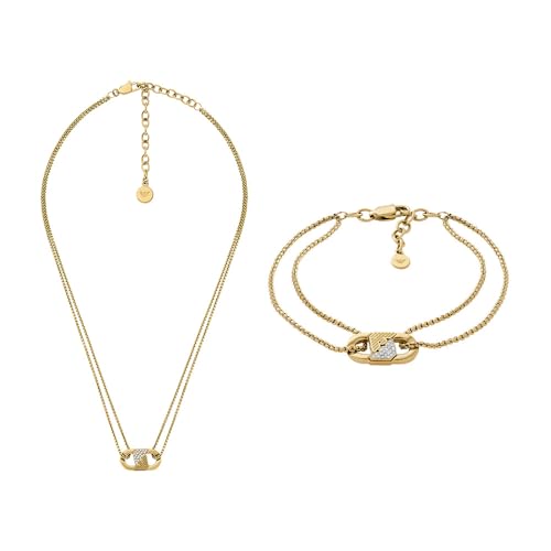 Emporio Armani Herren Goldfarbener Edelstahl Halskette und Damen Ohrringe, Set von Emporio Armani