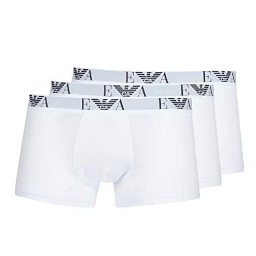 Emporio Armani Herren Men's Basic - Essential Monogram 3-pack Trunk Boxershorts, White/White/White, S von Emporio Armani