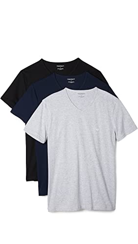 Emporio Armani Herren Men's Cotton V-Neck T, 3-Pack Baselayer-Shirt, Grau/Marineblau/Schwarz, Klein (3er Pack) von Emporio Armani