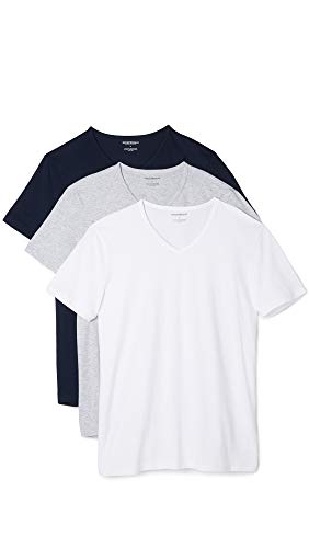 Emporio Armani Herren Baumwolle mit V-Ausschnitt Unterhemd, Grau/Weiß/Marineblau, Mittel (3er Pack) von Emporio Armani