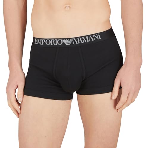 Emporio Armani Herren Ribbed Stretch Cotton 2-Pack Trunks, Black/Black, S (2er Pack) von Emporio Armani