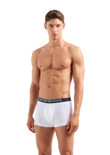 Emporio Armani Herren Ribbed Stretch Cotton 2-Pack Trunks, Marine/White, XL (2er Pack) von Emporio Armani