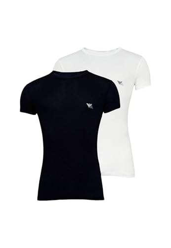 Emporio Armani Herren Soft Touch Bamboo Viskose Crew Neck 2er Pack T-Shirt, Weiß/Marine, M von Emporio Armani