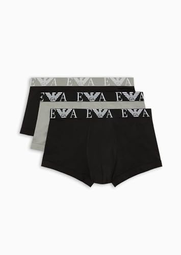 Emporio Armani Herren Stretch Cotton Bold Monogram 3-Pack Trunk, Black/Stone/Black, L (3er Pack) von Emporio Armani