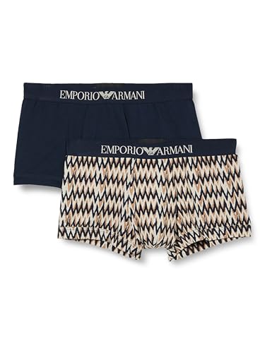 Emporio Armani Herren Stretch Cotton Classic Pattern Mix 2-Pack Trunks, Chevron Print/Marine, XL (2er Pack) von Emporio Armani