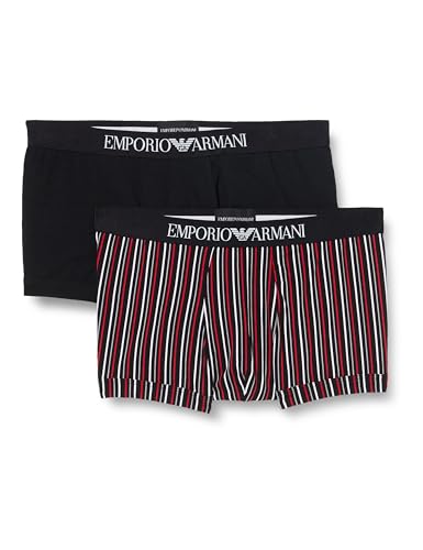 Emporio Armani Herren Stretch Cotton Classic Pattern Mix 2-Pack Trunks, RED Stripes Print/Black, XL (2er Pack) von Emporio Armani
