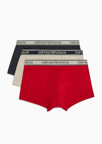 Emporio Armani Herren Stretch Cotton Core Logoband 3-Pack Trunk, Nude/Marine/RED, S (3er Pack) von Emporio Armani