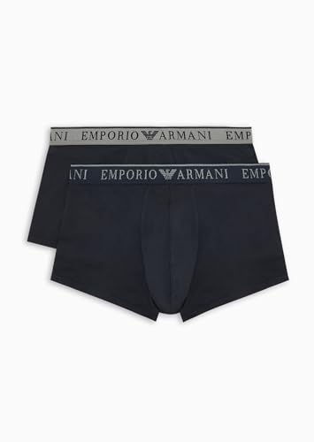 Emporio Armani Herren Stretch Cotton Endurance 2-Pack Trunks, MEDIUM Melange Grey/Black, S (2er Pack) von Emporio Armani