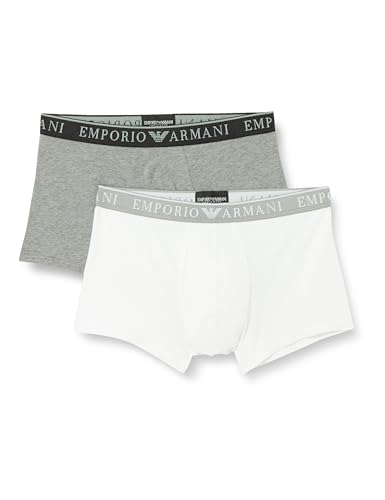 Emporio Armani Herren Stretch Cotton Endurance 2-Pack Trunks, MEDIUM Melange Grey/White, L (2er Pack) von Emporio Armani