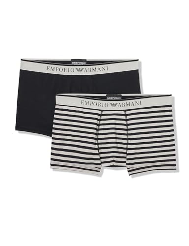 Emporio Armani Herren Stretch Cotton Yarn Dyed Striped 2-Pack Trunks, Black/Stone Stripe, XL (2er Pack) von Emporio Armani