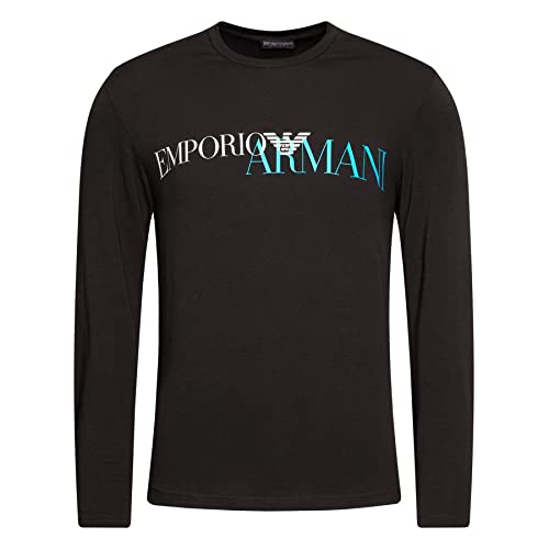 Emporio Armani Herren T-Shirt 111907 0A516, Langarm, Rundhals (Schwarz/Blaues Logo, S) von Emporio Armani