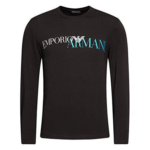 Emporio Armani Herren T-Shirt 111907 0A516, Lange Ärmel, Rundhals (Schwarz/Blaues Logo, L) von Emporio Armani