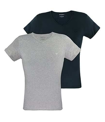 Emporio Armani Herren T-Shirts V-Neck Pure Cotton Kurzarm 111648-CC722 2er Pack, Farbe:Mehrfarbig, Menge:2er Pack (1x 2er), Größe:S, Artikel:-15935 Marine/Melange Grey von Emporio Armani