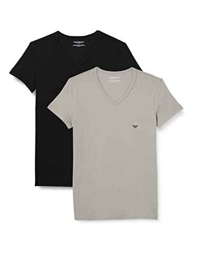 Emporio Armani Herren 2-pack V Neck Essential Core Logoband T-Shirt, Black/Grey, M EU von Emporio Armani Underwear