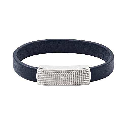 EMPORIO ARMANI Herrenarmband Logoplakette Leder blau, EGS2987040 von Emporio Armani