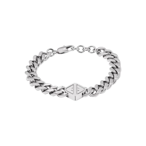 Emporio Armani Herrenarmband aus Leder oder Edelstahl mit Karabiner-, Schieber- oder Druckknopfverschluss, Aschesilber von Emporio Armani