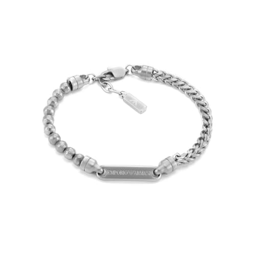 Emporio Armani Herrenarmband aus Leder oder Edelstahl mit Karabiner-, Schieber- oder Druckknopfverschluss, Mattes Silber von Emporio Armani