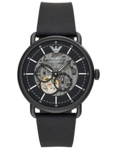 Emporio Armani Herrenuhr , Automatikuhrwerk, 43mm Schwarzes Edelstahlgehäuse mit Lederarmband, AR60028 von EMPORIO ARMANI