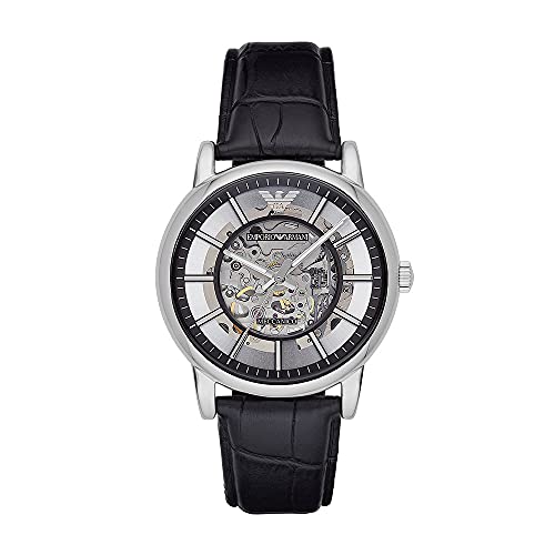 Emporio Armani Herrenuhr , Automatikuhrwerk, 43mm Silbernes Edelstahlgehäuse mit Lederarmband, AR1981 von EMPORIO ARMANI