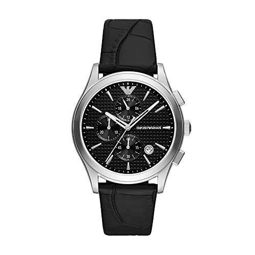 Emporio Armani Herrenuhr , Chronographenwerk, 42MM Silberfarbenes Recyceltes Edelstahlgehäuse (Mindestens 50%) mit Lederarmband, AR11530 von Emporio Armani