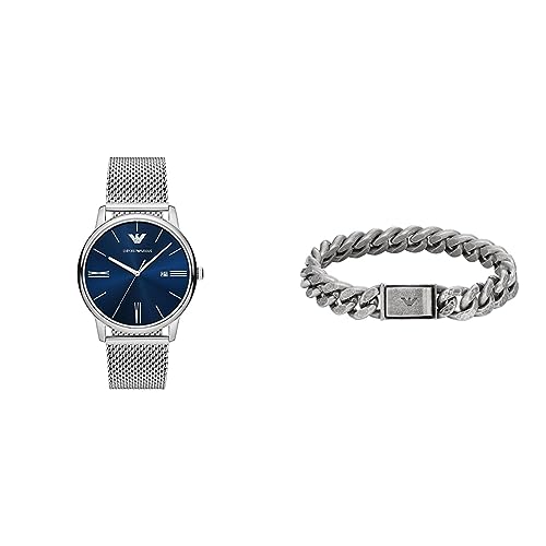 Emporio Armani Herrenuhr und Manschettenarmband - Dreizeiger-Datum, Edelstahl von Emporio Armani