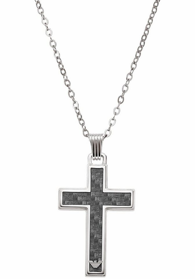 Emporio Armani Kette mit Anhänger Halskette Kreuz, EGS1705040, mit Carbon von Emporio Armani