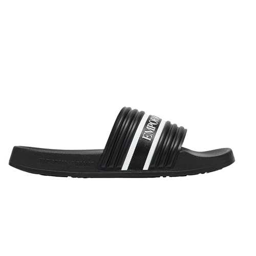 Emporio Armani Logo Tape Slides, Schwarz/Weiß, Designer Pool Sandalen, schwarz / weiß, 42 EU von Emporio Armani