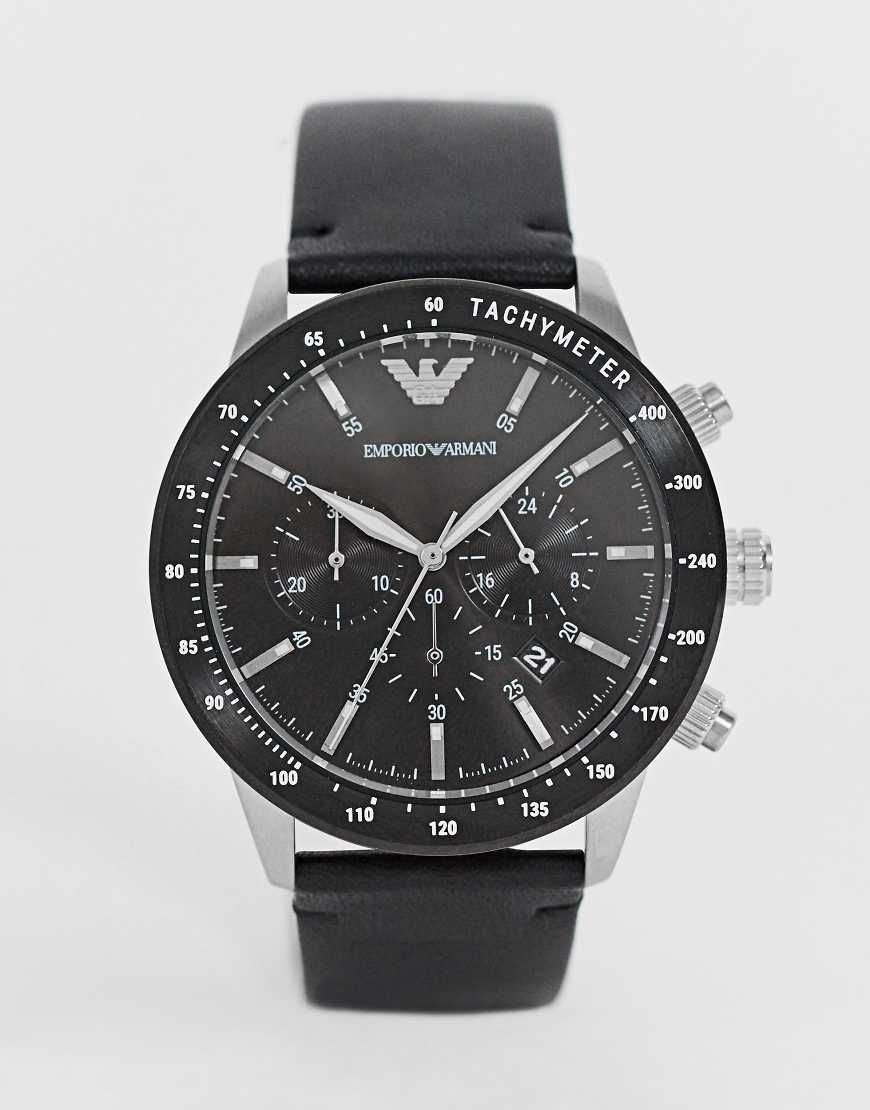 Emporio Armani - Mario - Lederarmbanduhr, 43 mm, AR11243-Schwarz von Emporio Armani