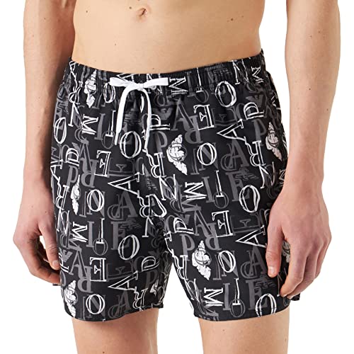 Emporio Armani Men's All Over Logo Boxer Swim Trunks, Black, 54 von Emporio Armani