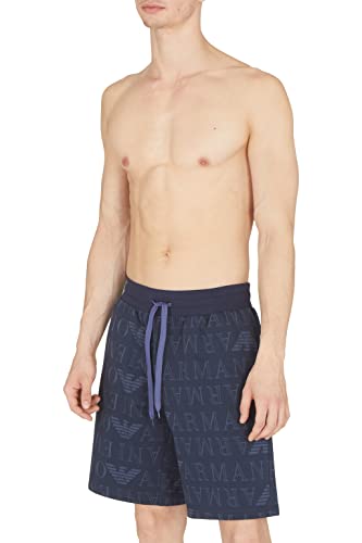 Emporio Armani Men's All Over Logo Terry Bermuda, Printed Dark Blue, M von Emporio Armani