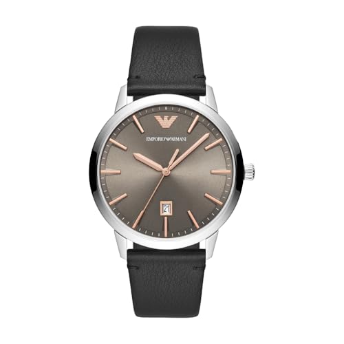 Emporio Armani Uhr für Herren, DreizeigerDatumswerk, 43mm Silbernes Edelstahlgehäuse mit Lederarmband, AR11277, Braun von EMPORIO ARMANI