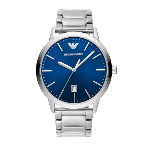 Emporio Armani Herrenuhr , DreizeigerDatumswerk, 43mm Silbernes Edelstahlgehäuse mit Edelstahlarmband, AR11311 von EMPORIO ARMANI