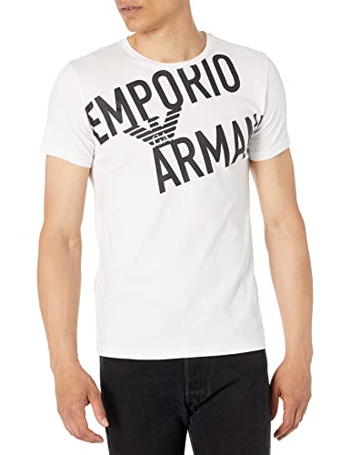 Emporio Armani Men's Bold Crew Neck T-Shirt, White/Oblique Logo, L von Emporio Armani