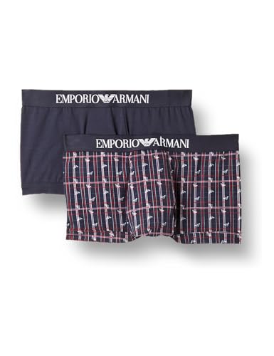 Emporio Armani Men's Classic Pattern Mix 2-Pack Trunks, Check+Eagles/Marine, M von Emporio Armani