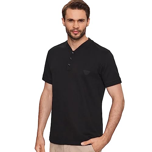 Emporio Armani Men's Eagle Patch Short Sleeve Shirt Polo, Black, XL von Emporio Armani